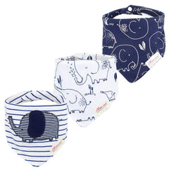 JN&LULU striped elephant bib protects outfits during drool.