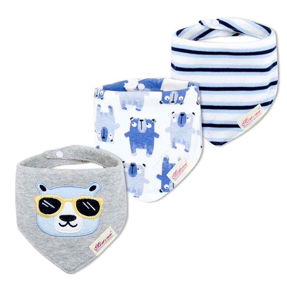 JN&LULU baby bibs in gray sunglasses bear pattern protect drool at meals