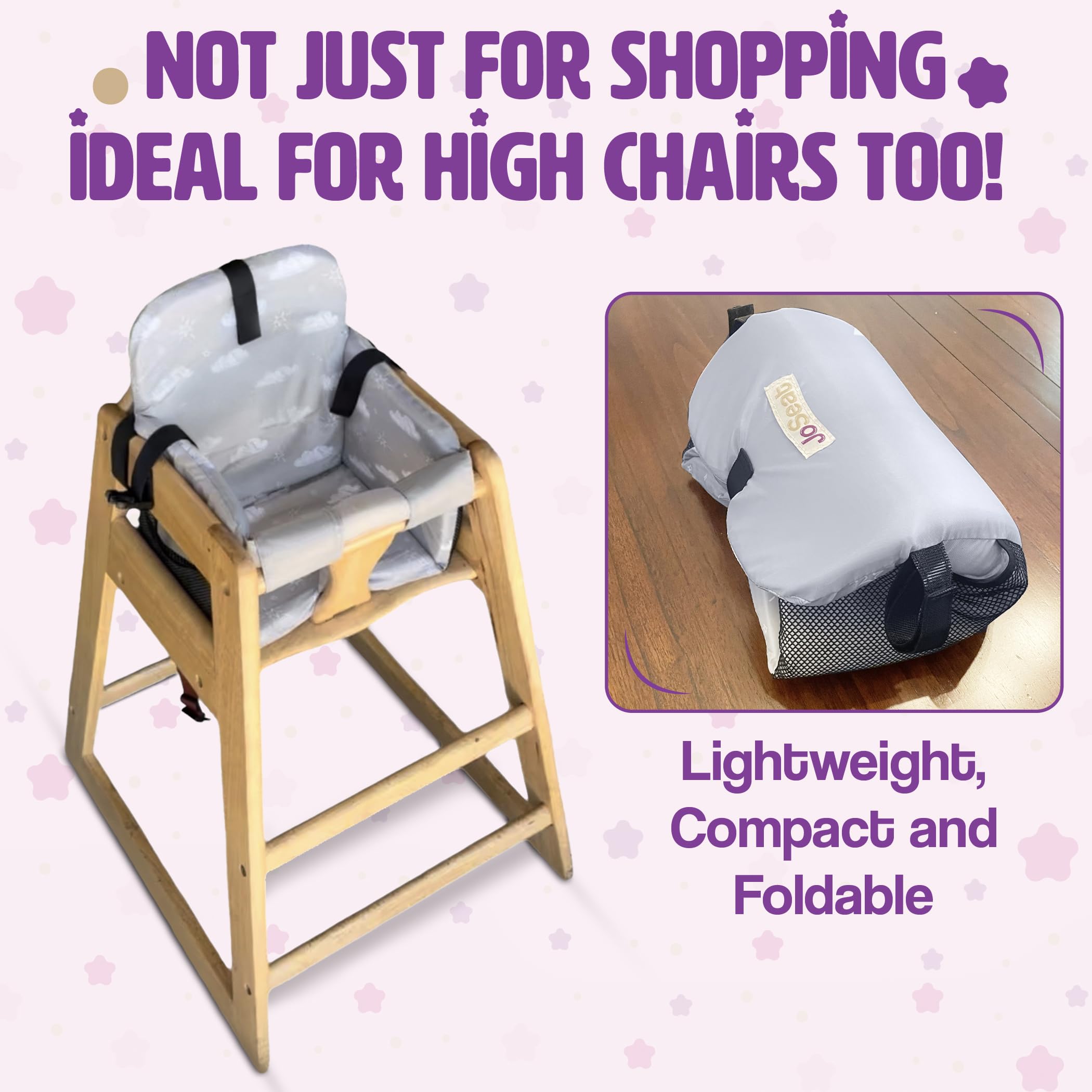 JoSeat high chair cover features adjustable fit for reliable security.