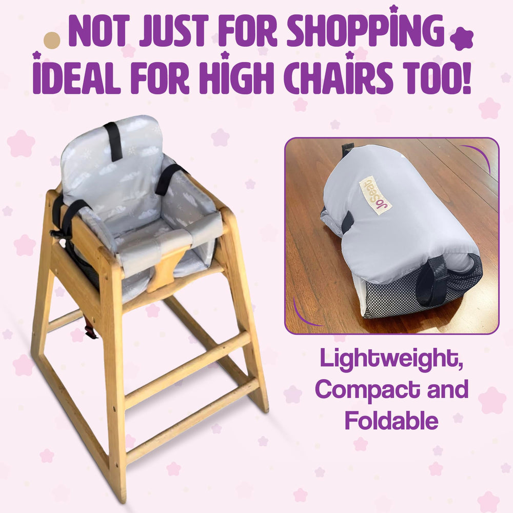 JoSeat high chair cover features adjustable fit for reliable security.