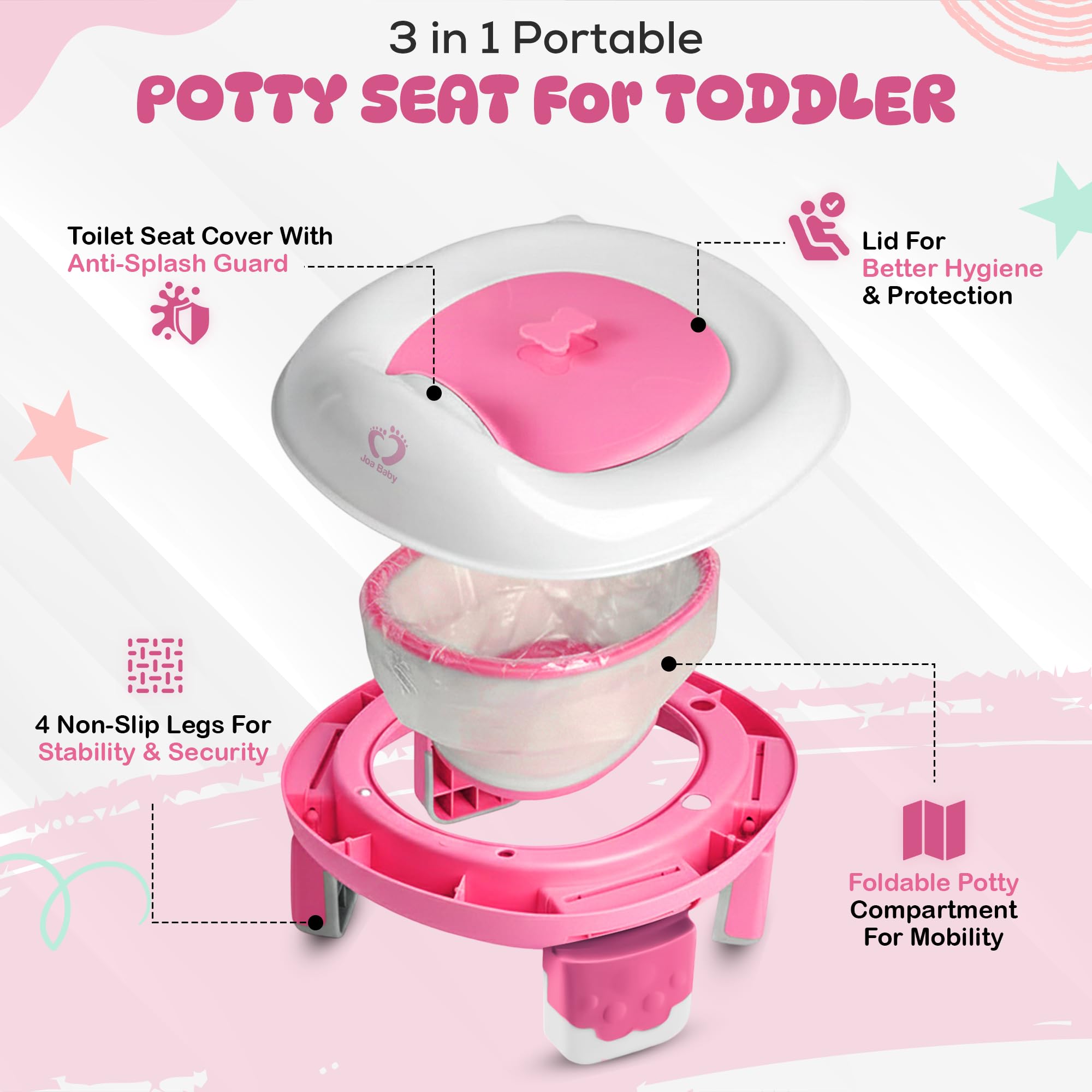 Joa Baby travel potty lid secured for sanitary travel