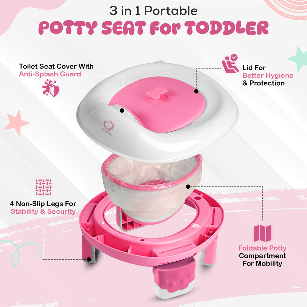 Joa Baby travel potty lid secured for sanitary travel