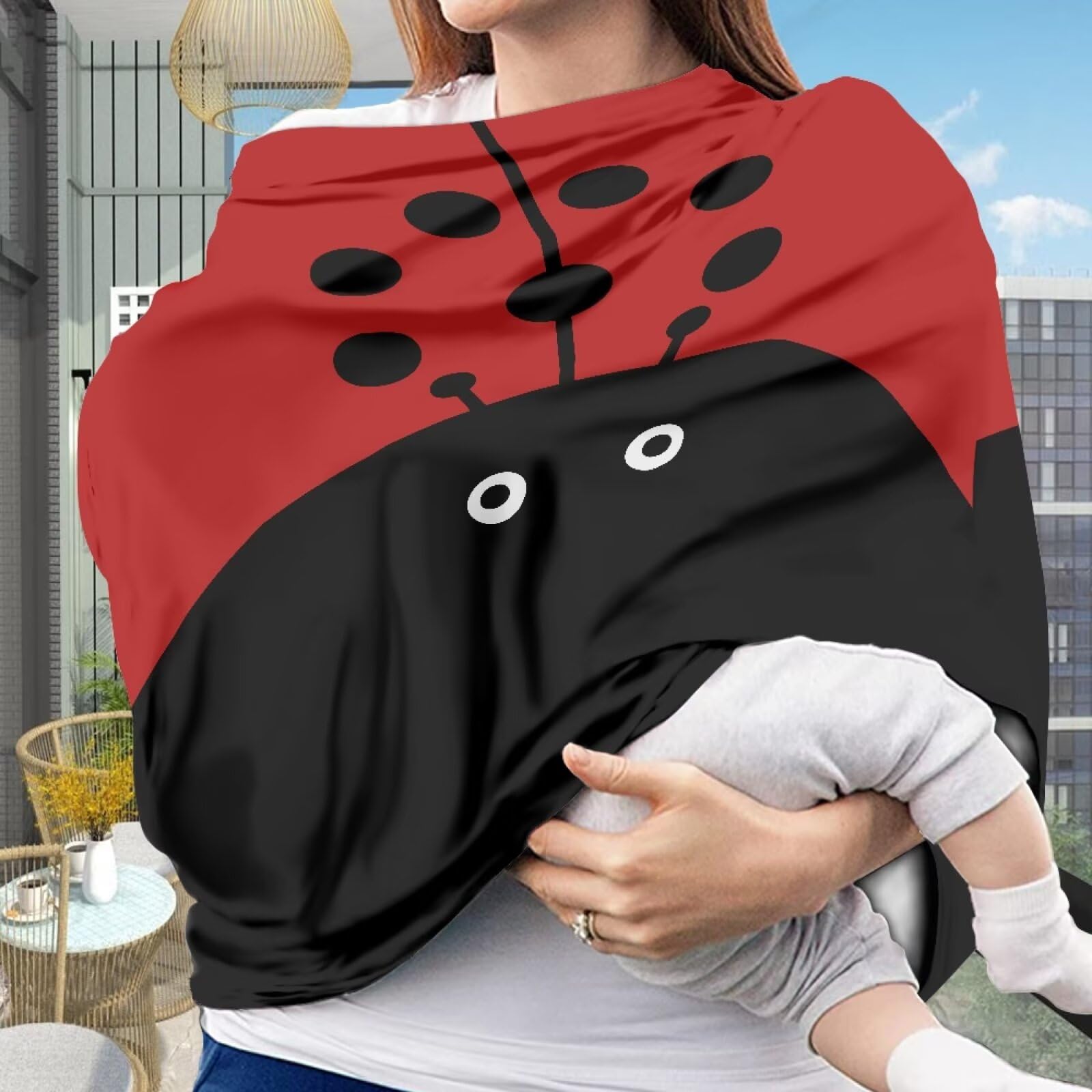 JOAIFO Beetle nursing cover doubles as a cozy scarf for discreet breastfeeding.