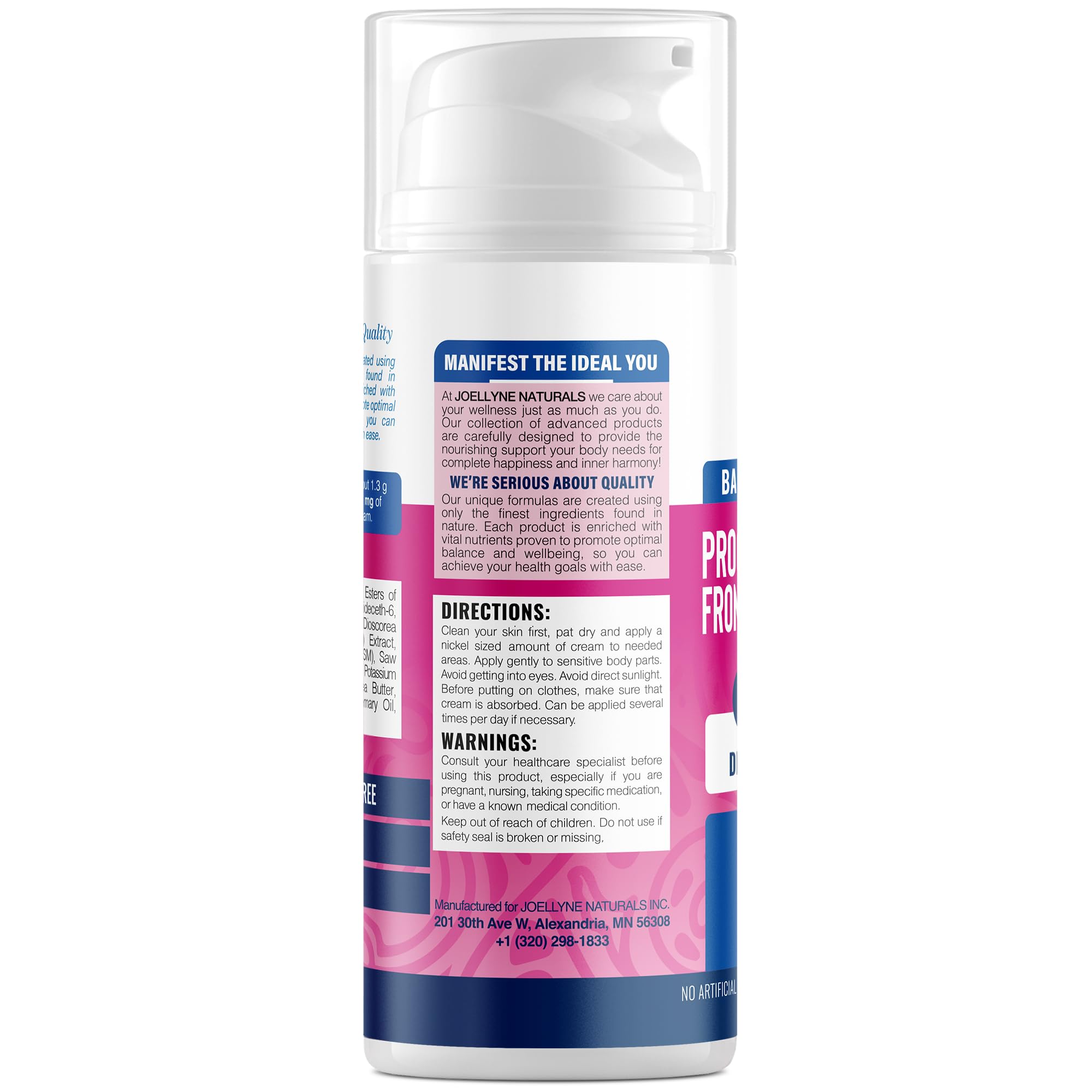Joellyne Naturals airless pump detail underscores precise micro-dosing.