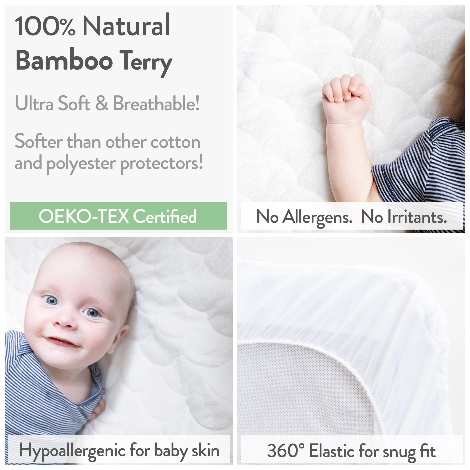 Joey + Joan bamboo viscose terry surface provides soft, quiet comfort for baby.