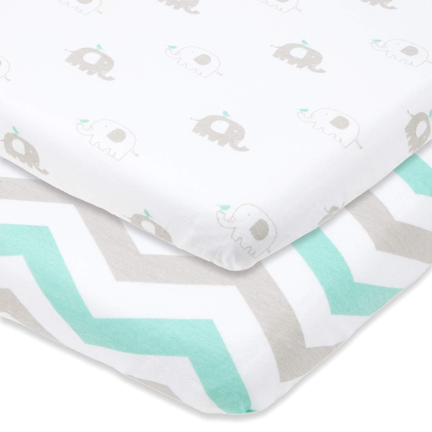 Joey & Joan bassinet sheets in grey offer breathable jersey cotton for peaceful naps.