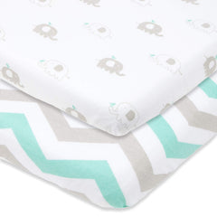 Joey & Joan bassinet sheets in grey offer breathable jersey cotton for peaceful naps.