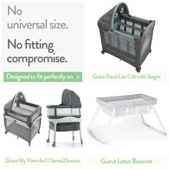 Joey & Joan bassinet sheets in mint provide a soft, snug fit for Graco Travel Lite.