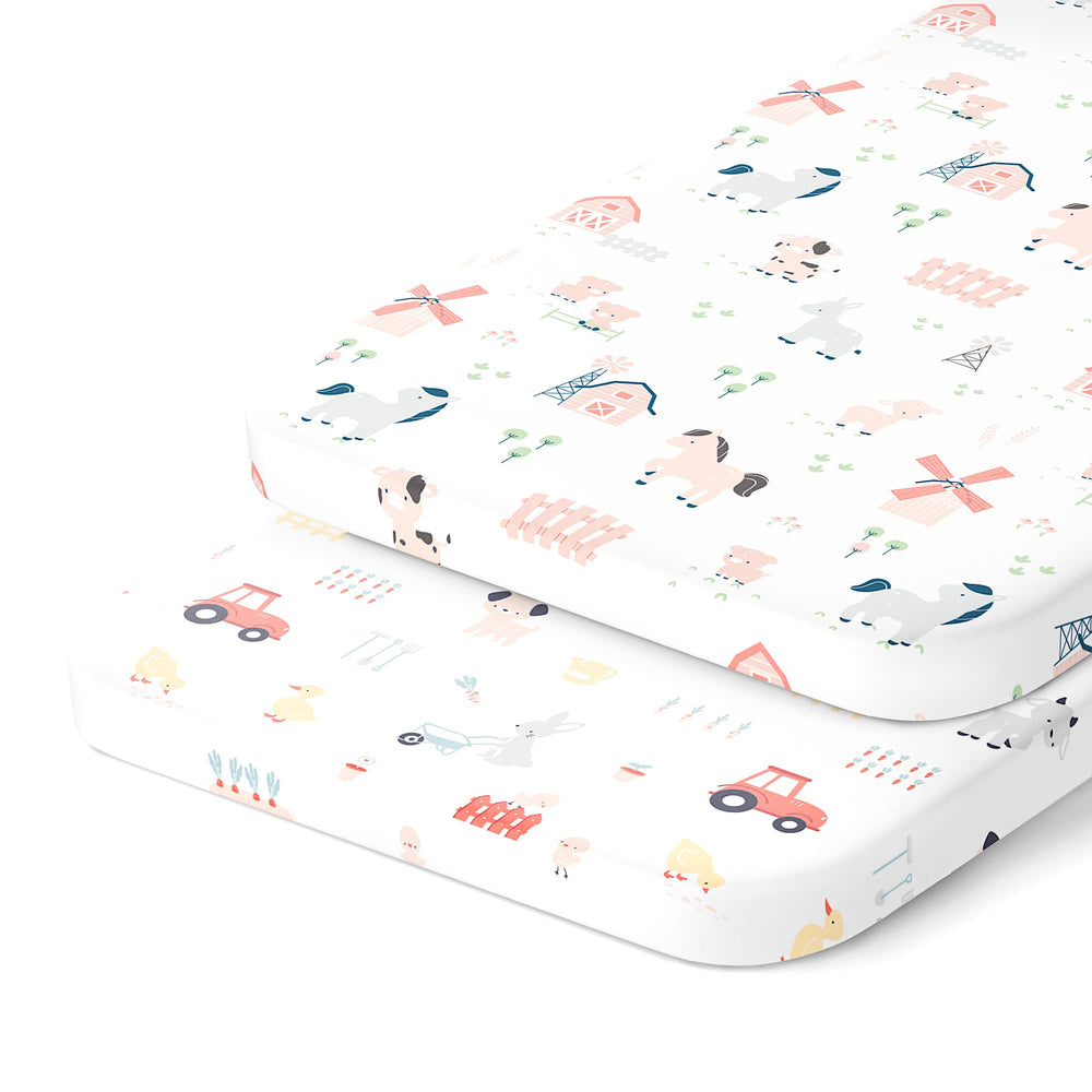Joey + Joan bassinet sheets in soft jersey cotton for a cozy 20x30 sleep surface