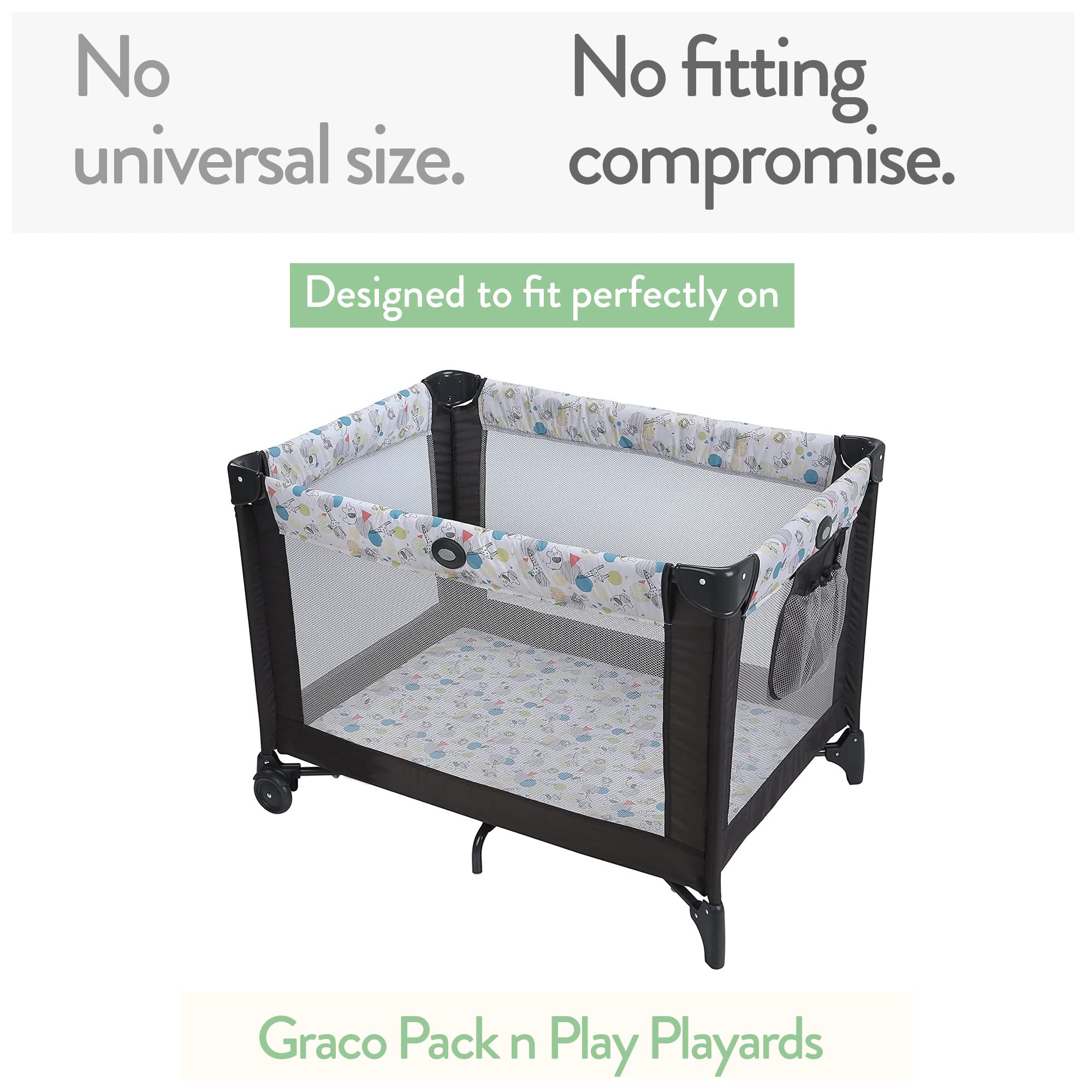 Joey + Joan fitted sheet snugly fits a 27x39 play yard mattress for security