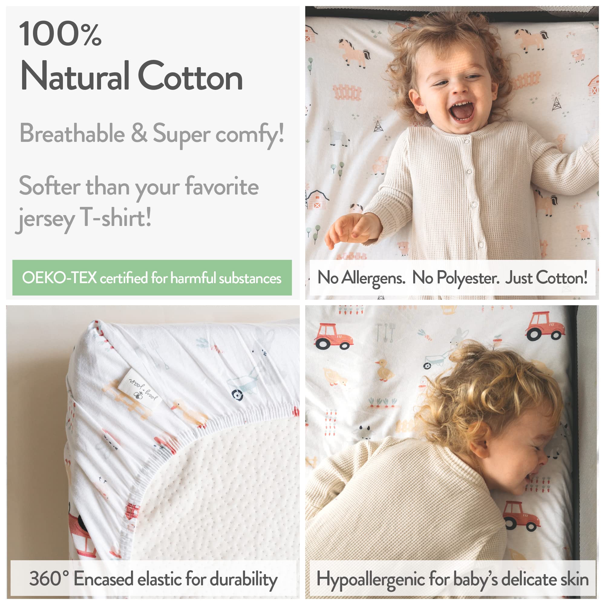 Joey + Joan jersey cotton sheet is breathable and gentle on baby's skin.