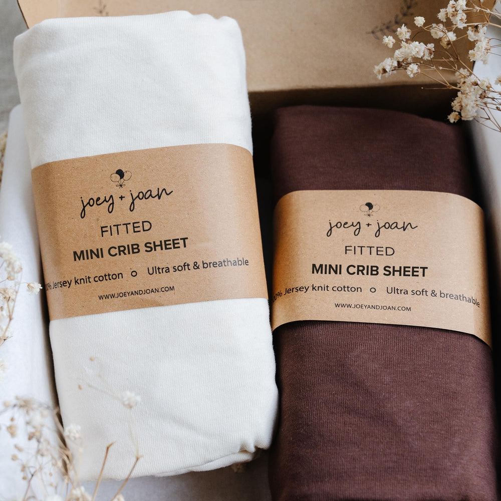 Joey + Joan mini crib sheet soft and breathable for baby comfort.