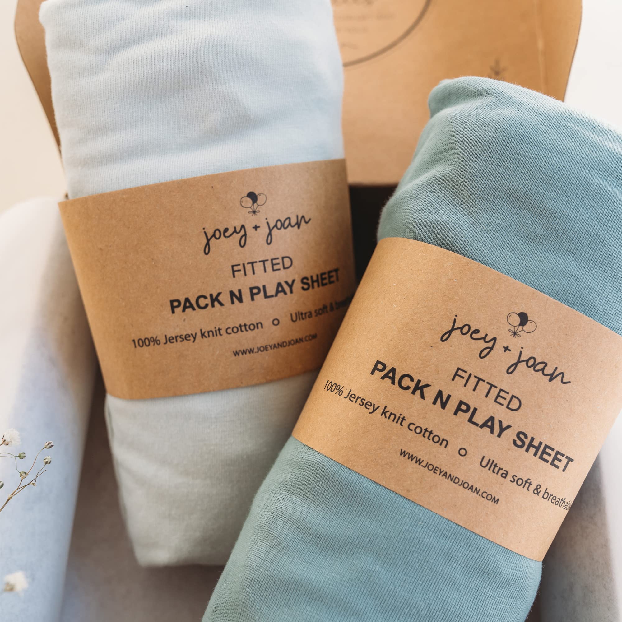 Joey + Joan pack and play sheets fitted on Breeze Plus for a secure fit.