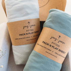 Joey + Joan soft jersey crib sheet for travel cribs, gentle on baby skin