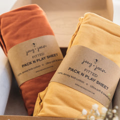 Joey and Joan Travel Crib Sheet close-up shows soft jersey cotton for gentle baby comfort.