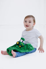 John Deere plush lovey with attached tractor toy for on-the-go use