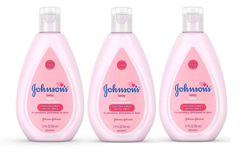 Johnson's Baby Lotion travel bottle after bath for delicate skin hydration.