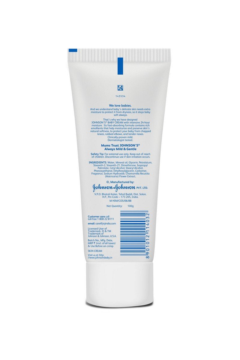 Johnson's Baby Cream being applied for smooth, comfortable skin.