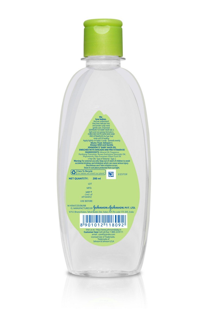 Johnson's Baby Hair Oil avocado ingredient promotes soft and manageable baby hair