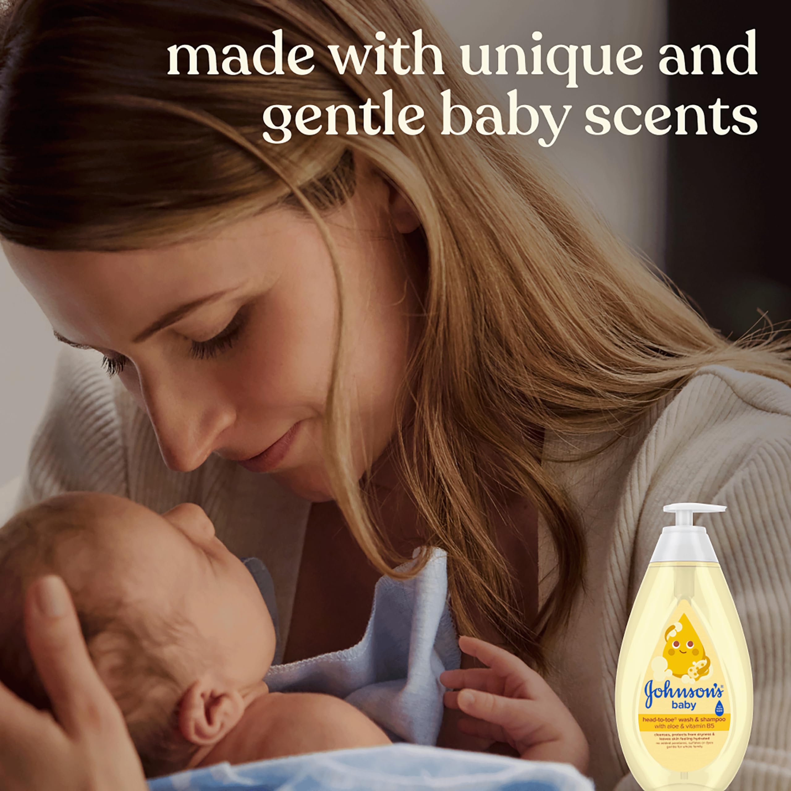 Bottle packaging made with fifty-percent recycled plastic by Johnson's Baby.