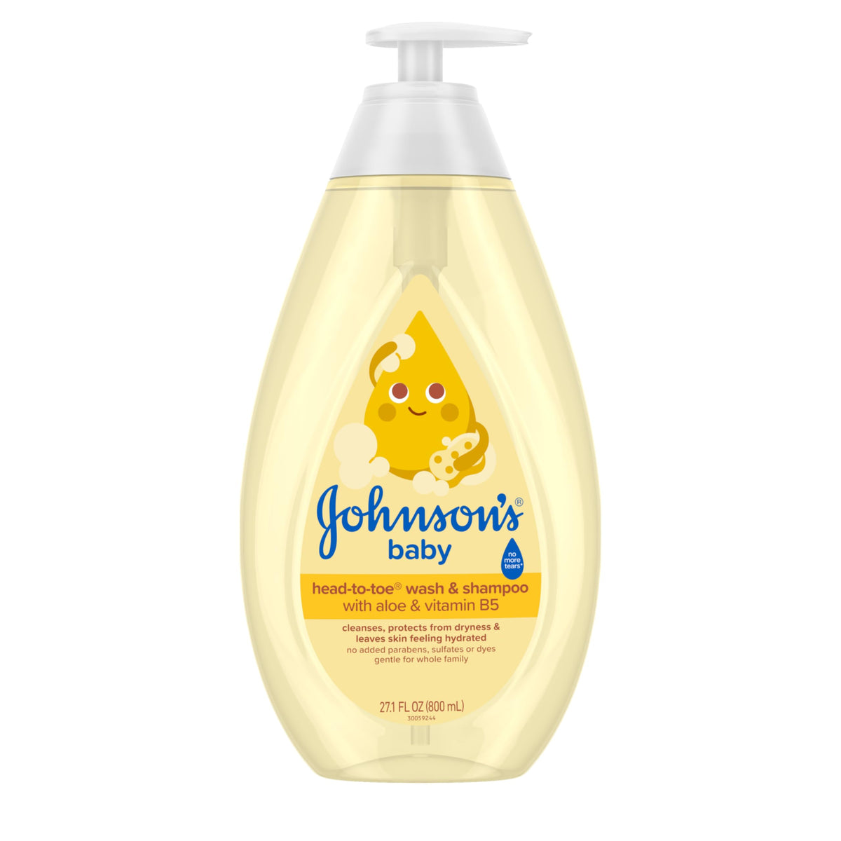 Johnson's Baby Head-To-Toe Wash & Shampoo bottle with Aloe Vera and Vitamin B5 for gentle cleansing.