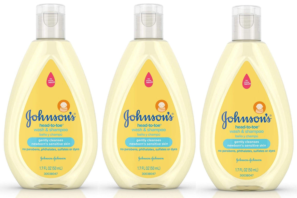Johnson's Head-to-Toe Wash & Shampoo bottle shows gentle formula for baby skin