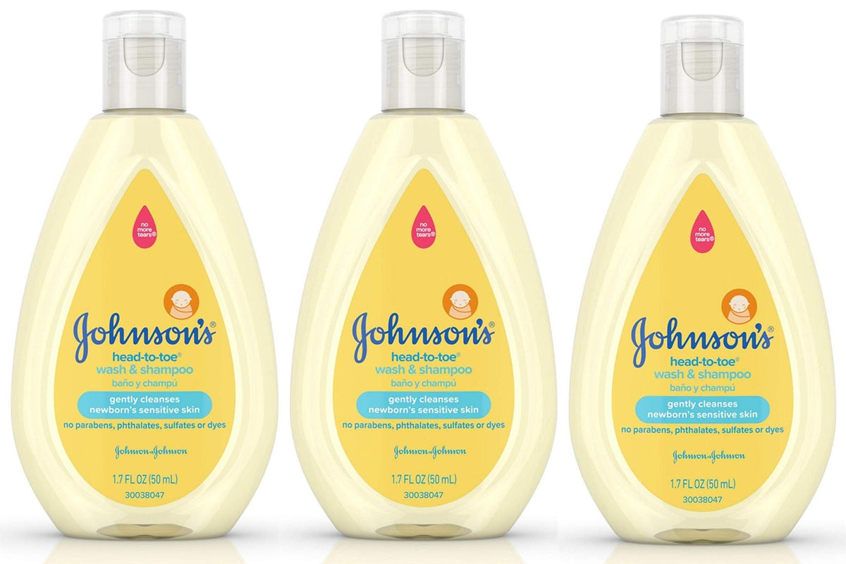Johnson's Head-to-Toe Wash & Shampoo bottle shows gentle formula for baby skin