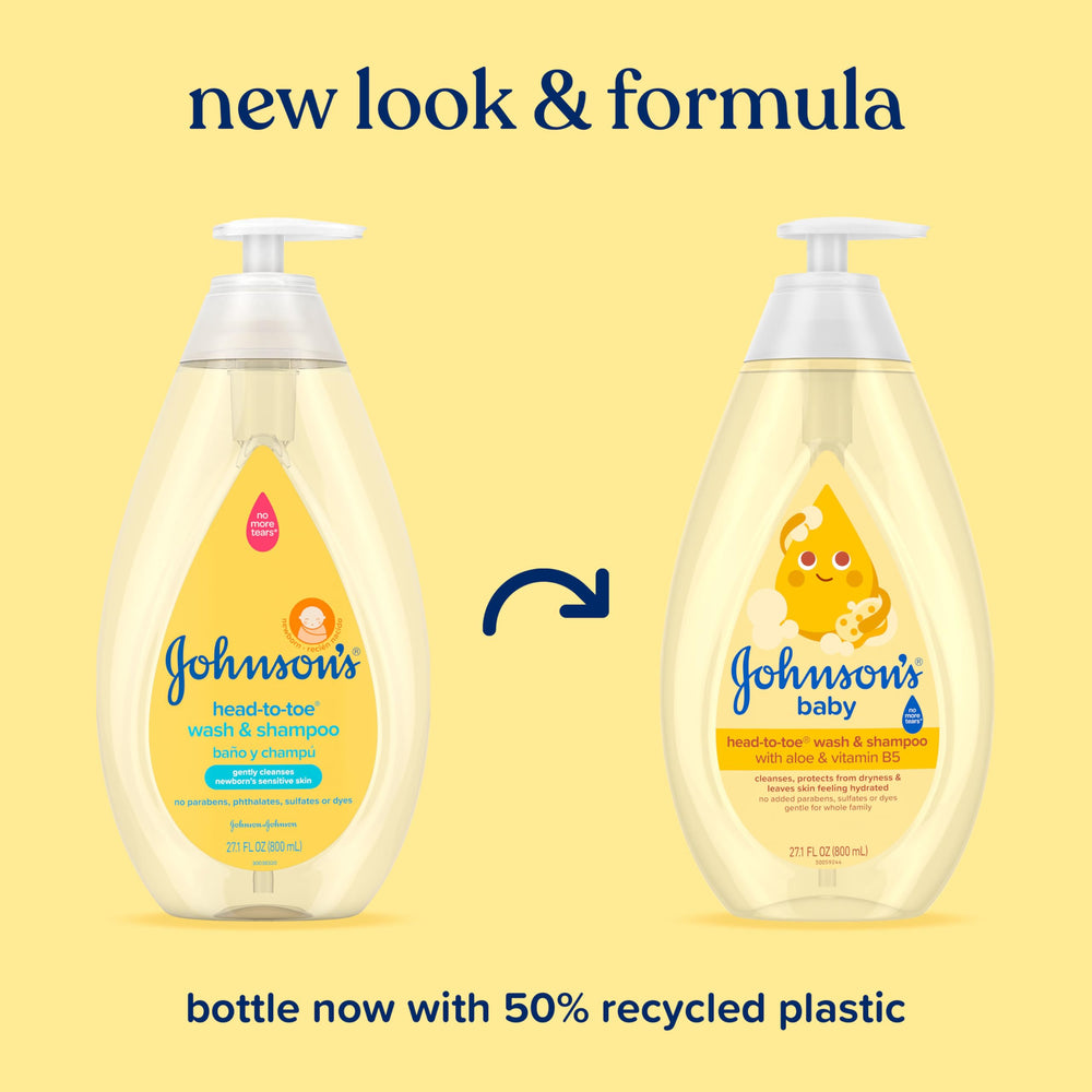 Johnson's Baby tear-free formula shown as foam to ease bath time.