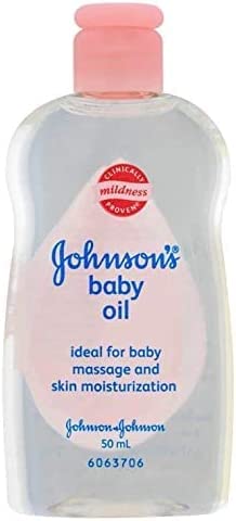 Johnson's Baby Massage Oil compact 50 ml pack, ideal for travel and on-the-go care.