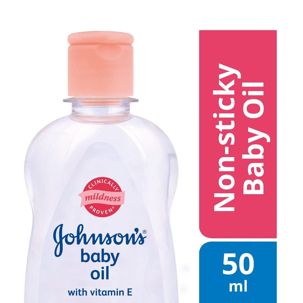 Johnson's Baby Massage Oil label close-up showing trusted brand and gentle formula.