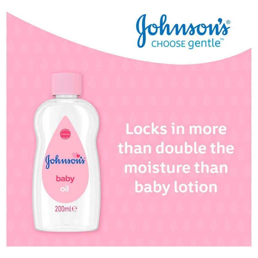 Johnson’s Baby Oil applied after bath for soft, nourished skin.