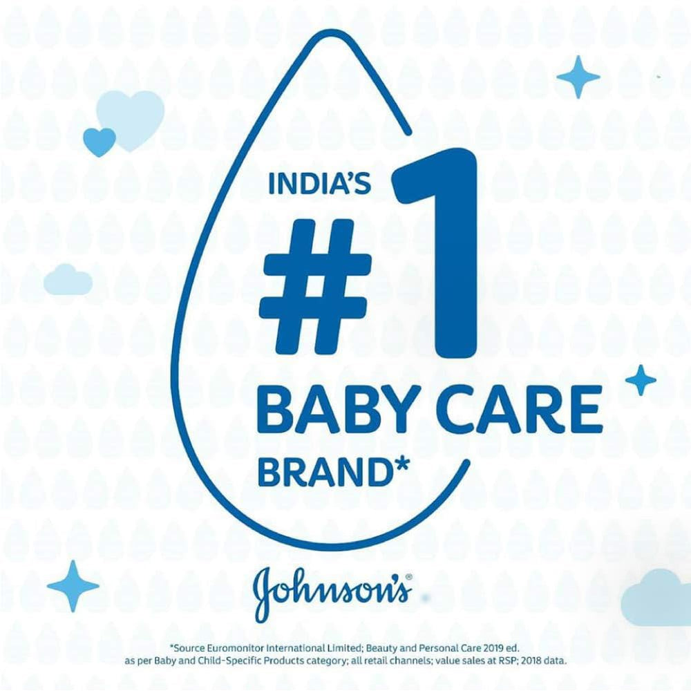 Johnson's Baby Oil 200ml label close-up communicates clear, trusted vitamin E formula.