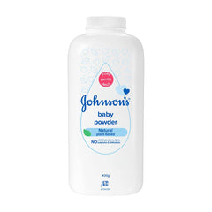 Johnson's Baby Powder 400g bottle front — gentle, lightweight powder for daily skin care.