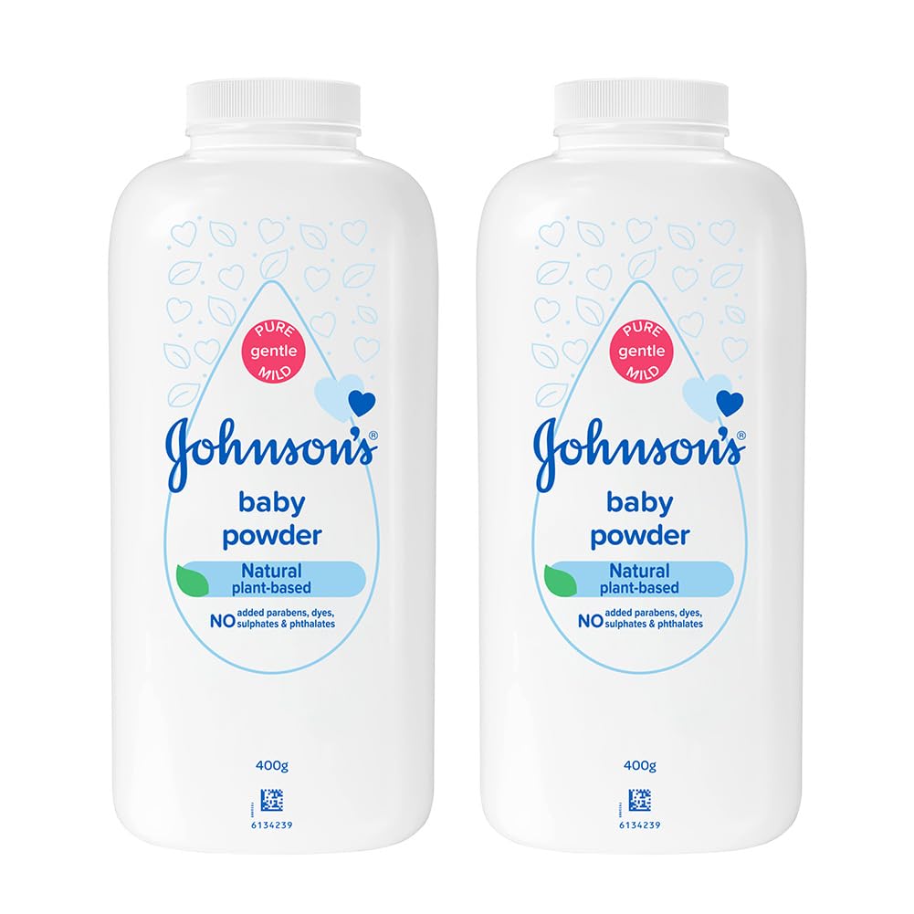 Johnson's Baby Powder front view twin pack 400g for everyday gentle protection.