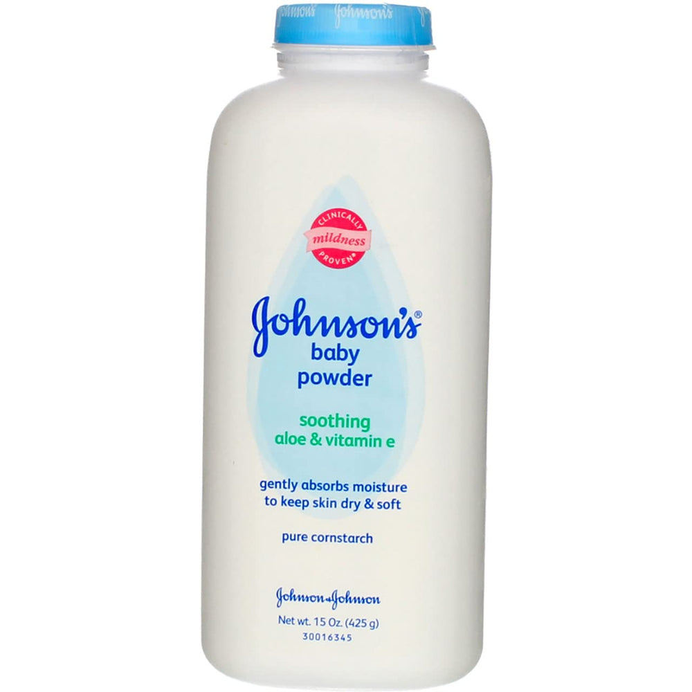 Johnson’s Aloe & Vitamin E baby powder pack3 bottles for gentle moisture absorption.