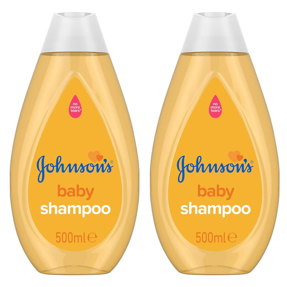 Johnson's Baby Shampoo 2-pack 500ml bottles for convenient family hair care.