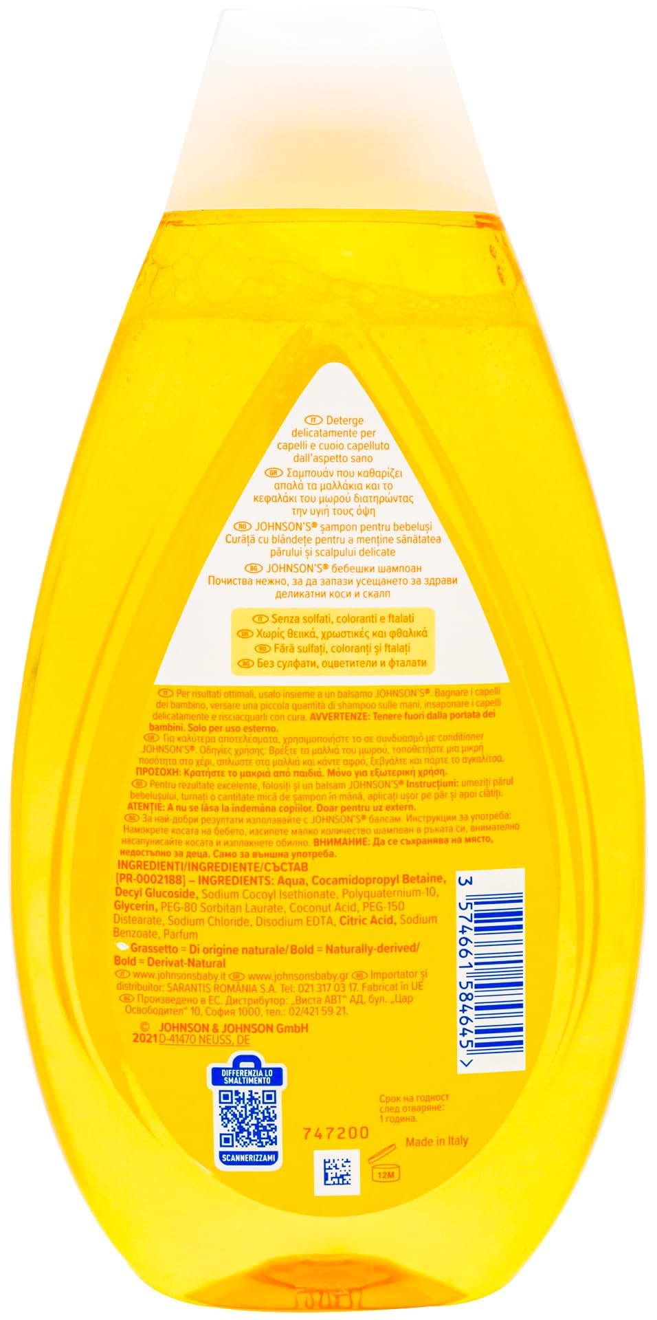 Johnson's Baby Shampoo Regular 500ml close-up lather, soft hair after bath.