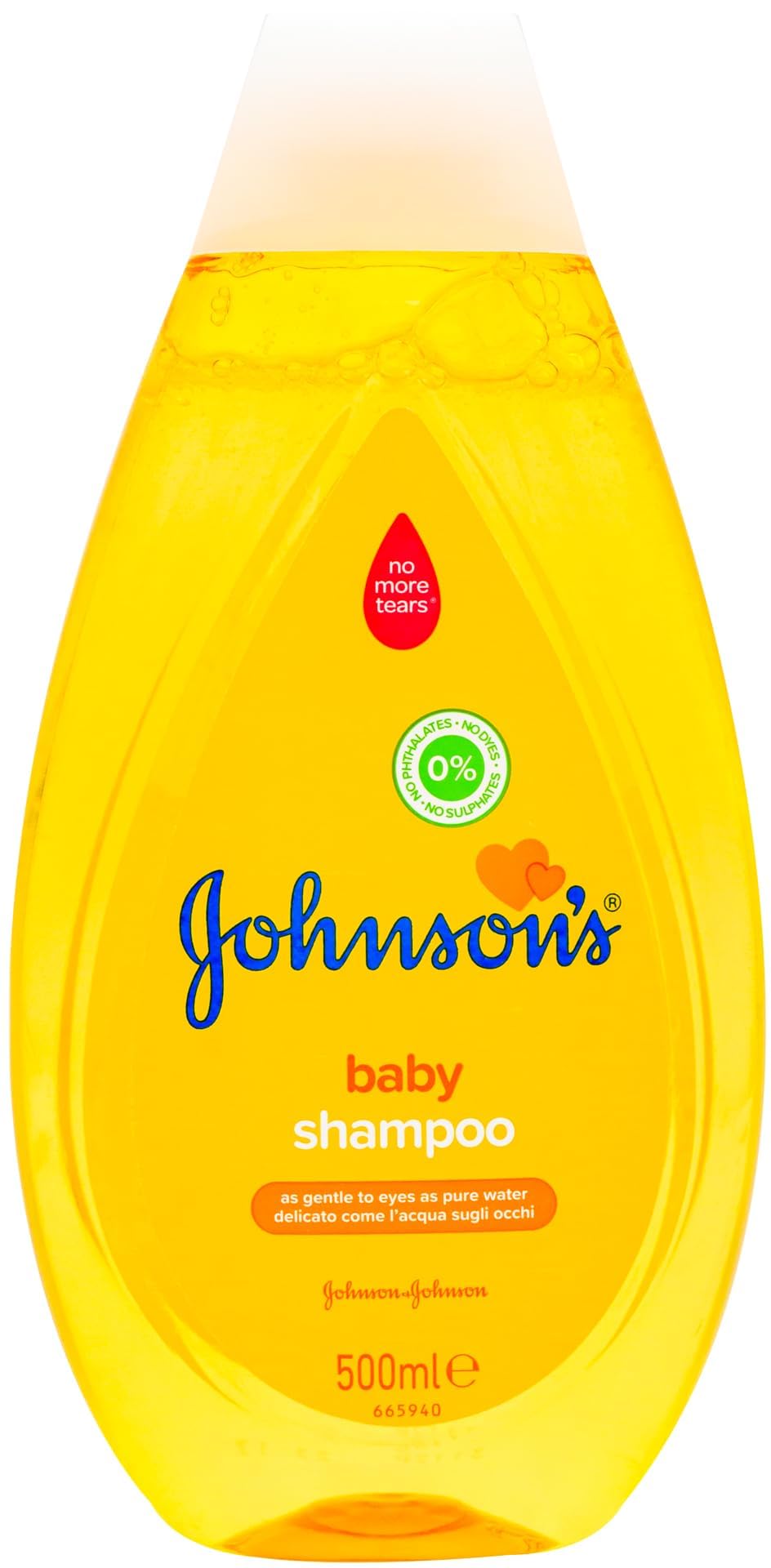 Johnson's Baby Shampoo Regular 500ml pour view, smooth lather ready for washing.