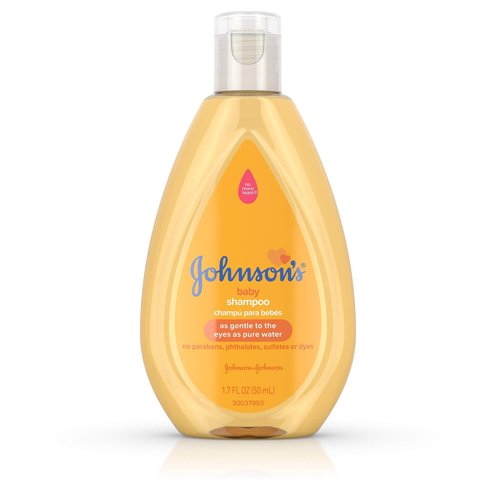 Johnson's Baby Shampoo tear-free bottle demonstrates gentle bath care for delicate eyes.