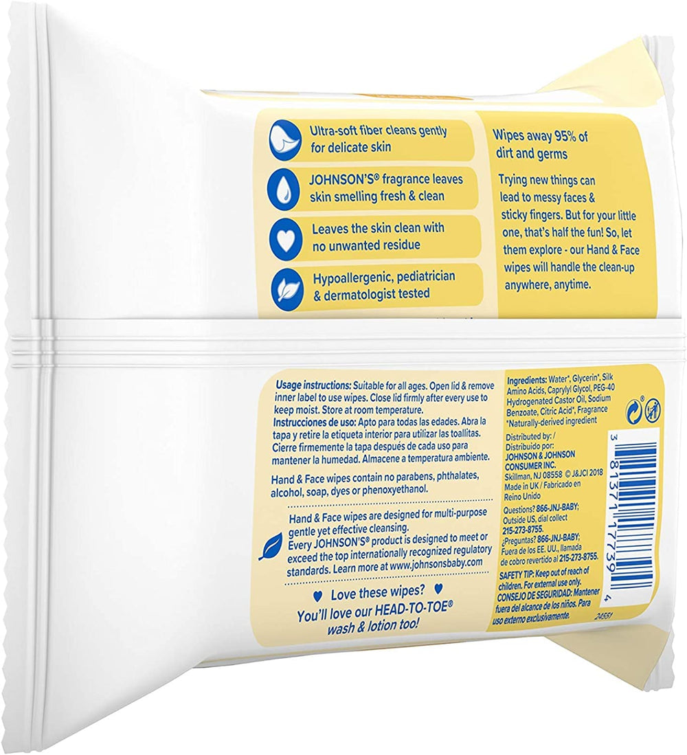 No More Tears label on Johnson's Baby Wipes indicates eye friendly formula.