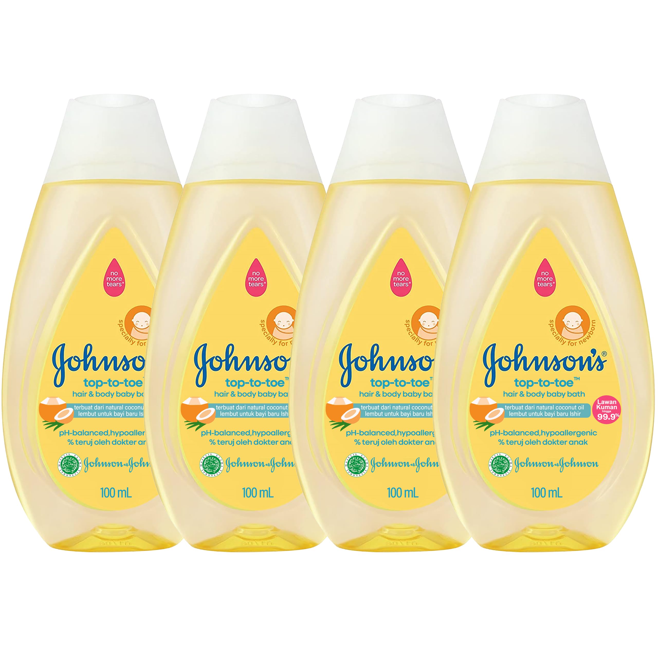 Johnson's Top-to-Toe bottle front view featuring tear-free cleansing for delicate skin