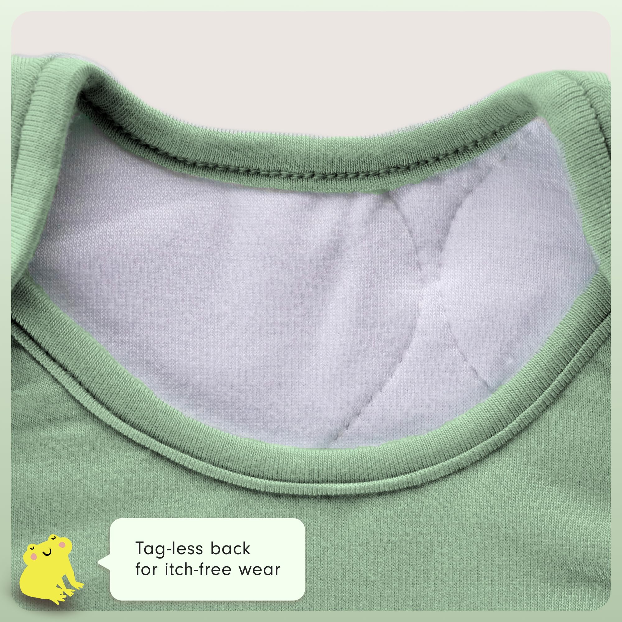 JOI sage sleep sack with tagless design to prevent irritation.