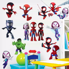 Joi-Fun Spideyman stickers on walls create a lively play area with vibrant colors.