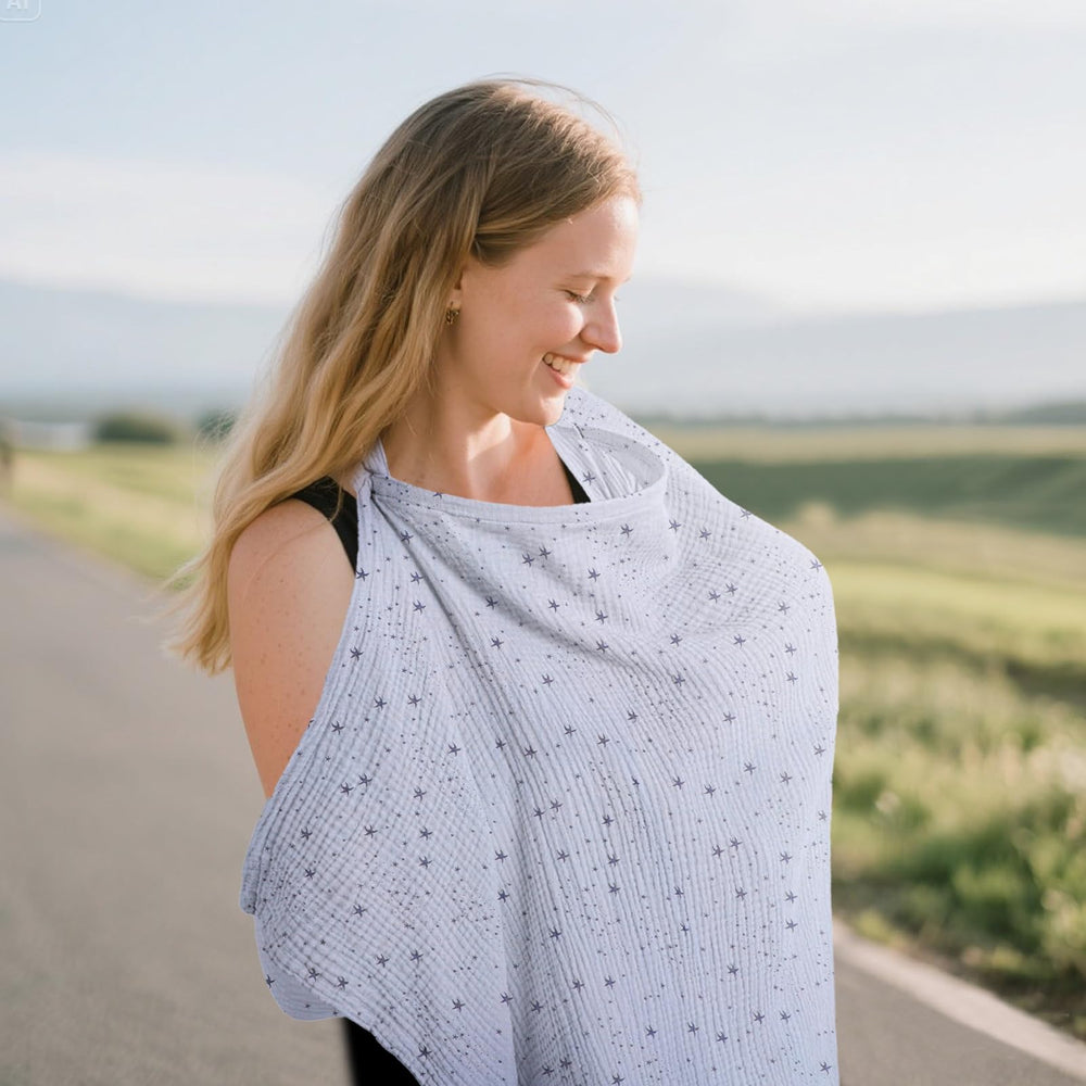 Jojedomo muslin nursing cover doubles as baby car seat cover for protection