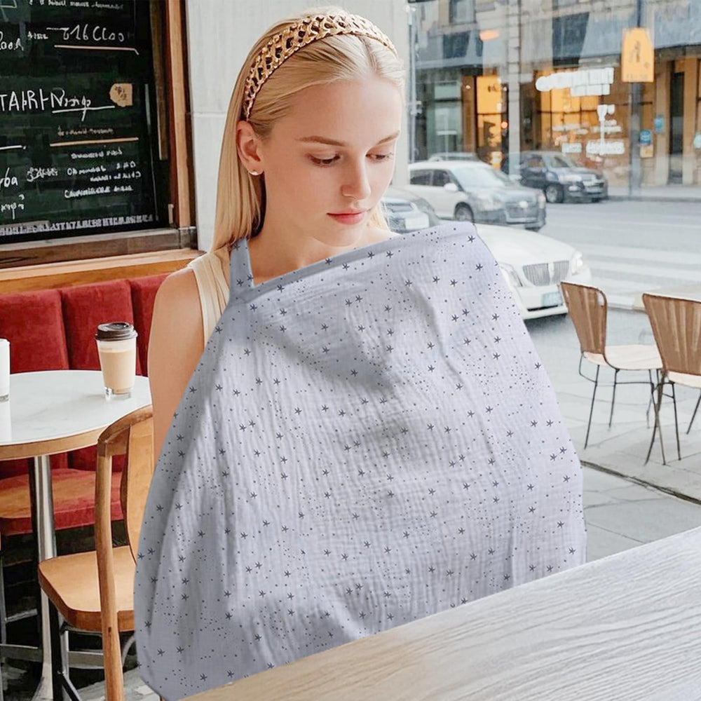 Jojedomo muslin nursing cover provides stroller shade and feeding convenience