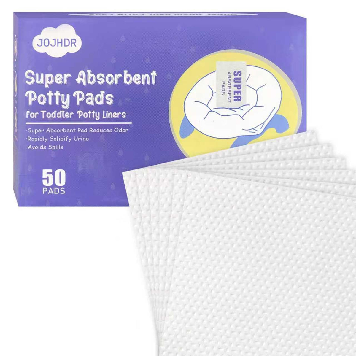 JOJHDR disposable potty pads illustrate ultra-fast absorption for quick cleanup.