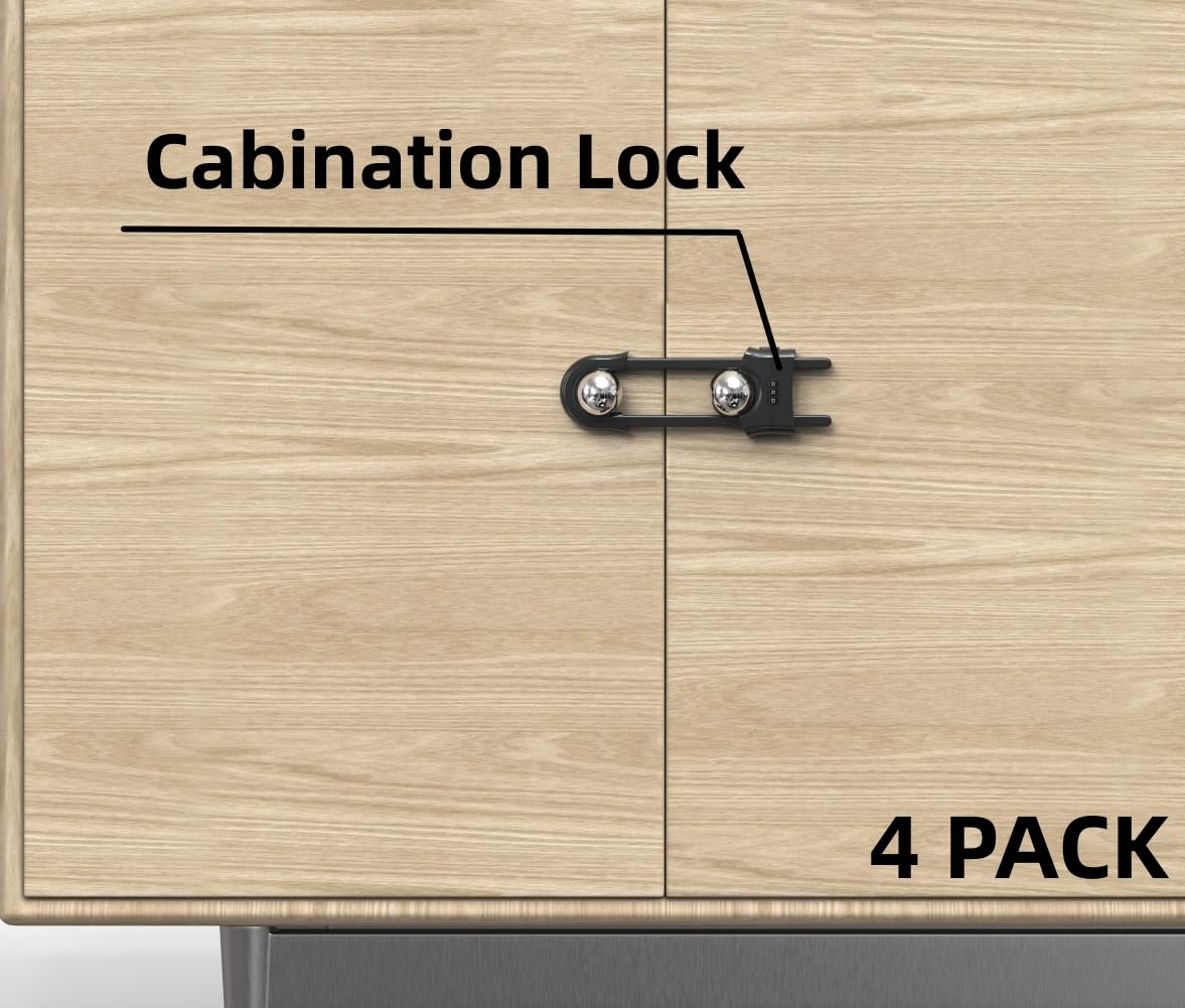 Jola's House child-proof latch on cabinet door for quick adult access.