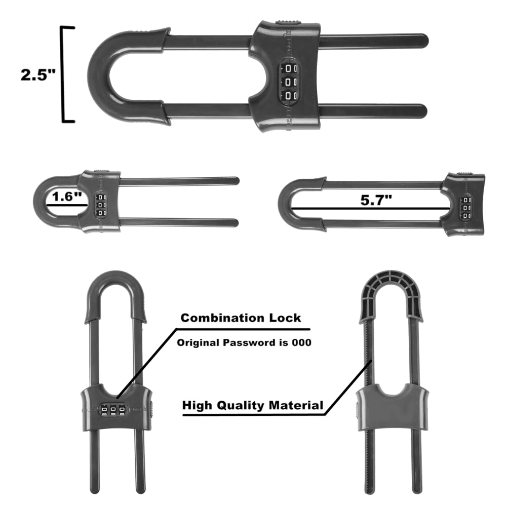 Jola's House adjustable lock fits handles from 5.3 to 1.2 inches.