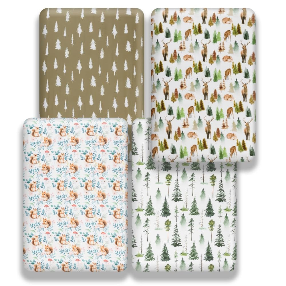 Jola's House forest animals crib sheet with forest motif and easy care.