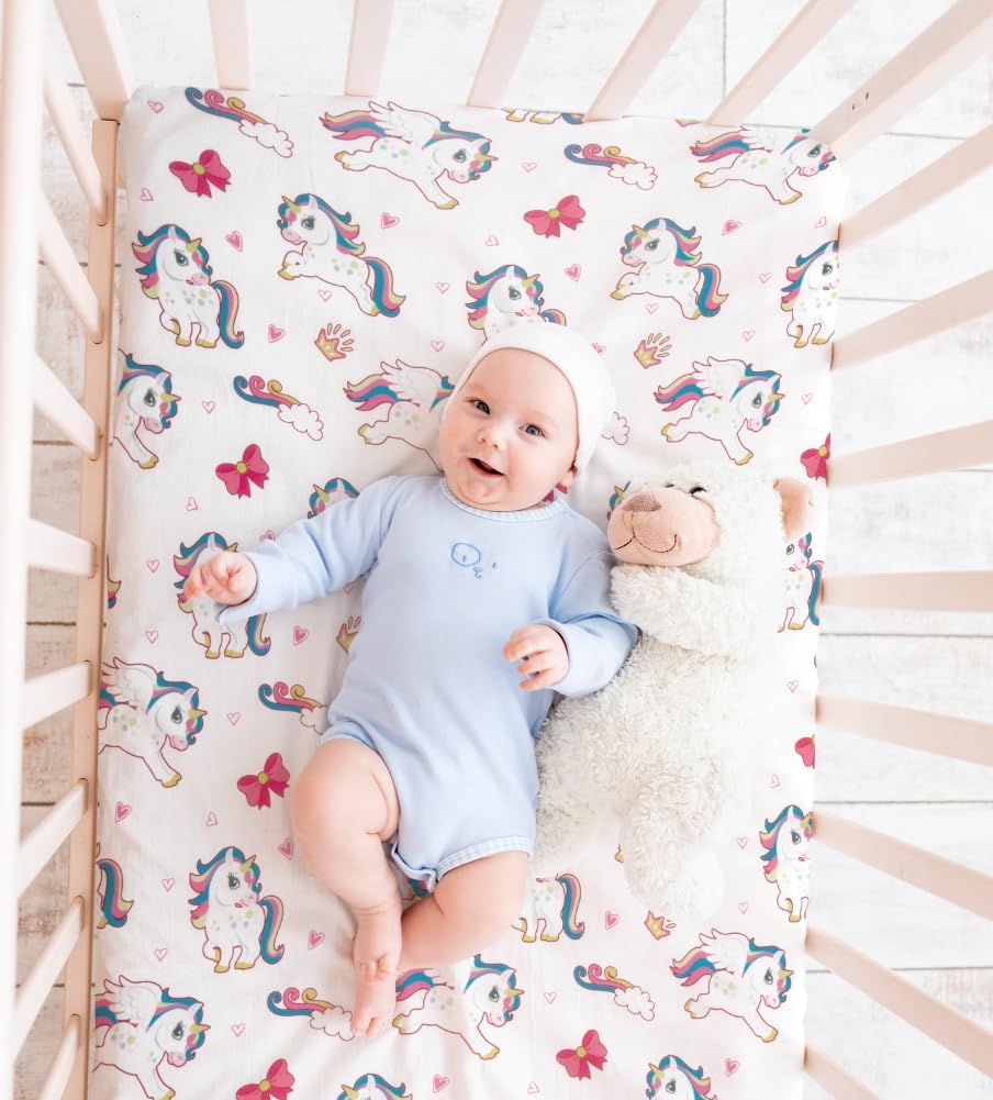 Jola's House unicorn rainbow heart design crib sheets brighten the nursery